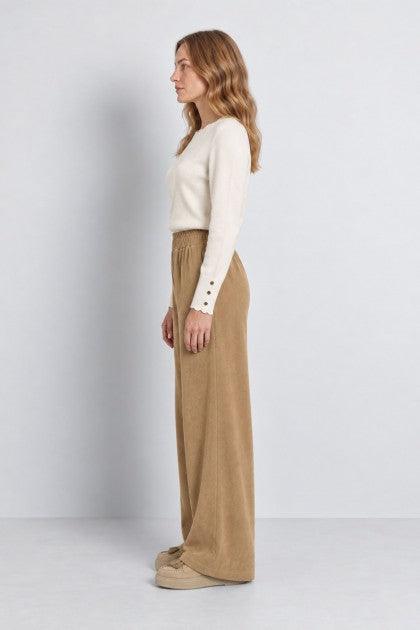 PANTALÓN PIERNA ANCHA CINTURA ELASTICA CAMEL