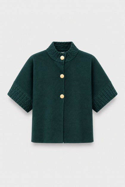 CHAQUETA PUNTO ROMA CON DECORACIÓN PUÑO Y CUELLO VERDE