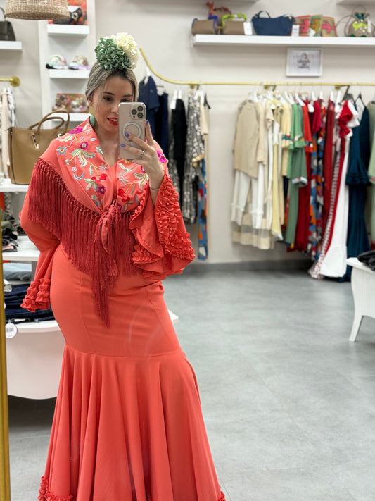 TRAJE FLAMENCA CARRUCHAS CORAL