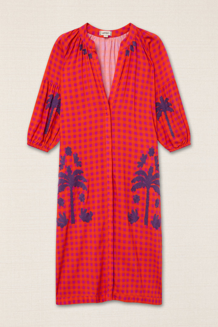 KURTA VICHY NARANJA FUCSIA