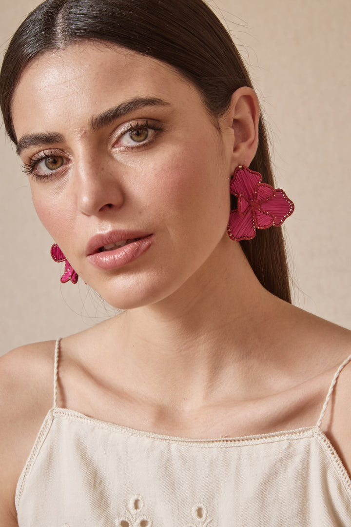 PENDIENTES FLOR BICOLOR FUCSIA
