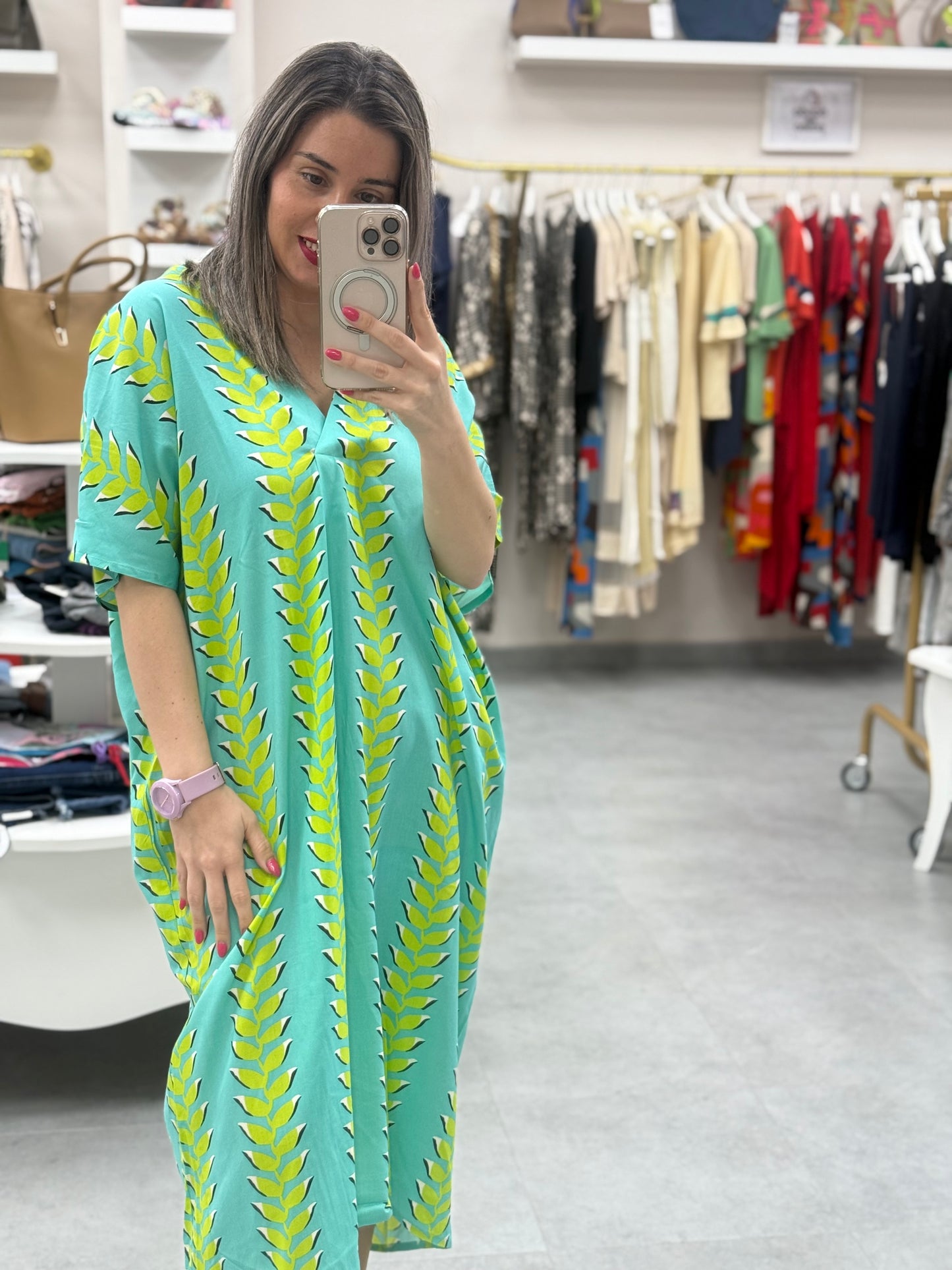 VESTIDO PICO HOJAS VERDE