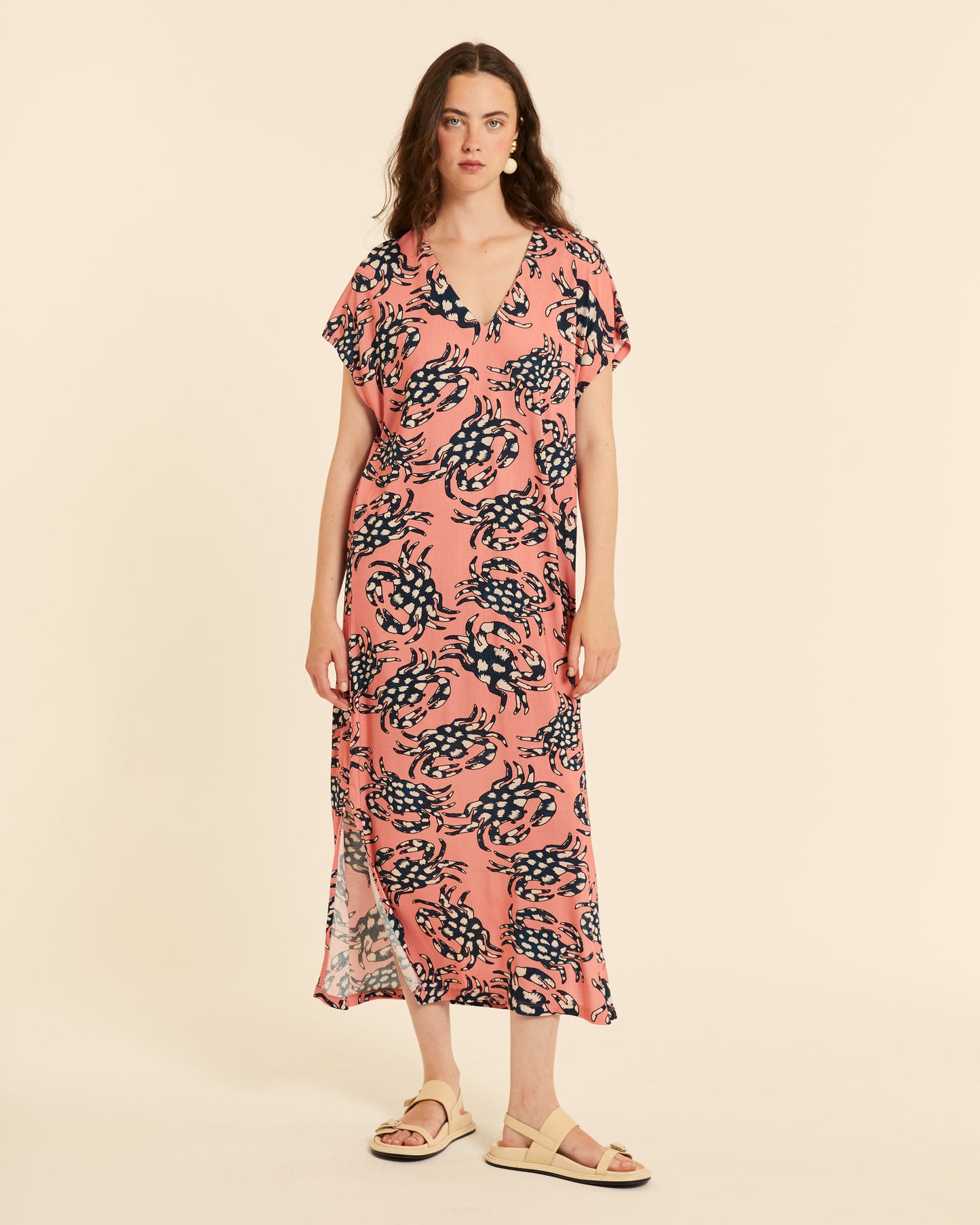 VESTIDO  CUELLO PICO PINK CRABS ROSA