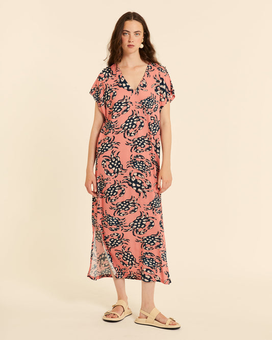 VESTIDO  CUELLO PICO PINK CRABS ROSA