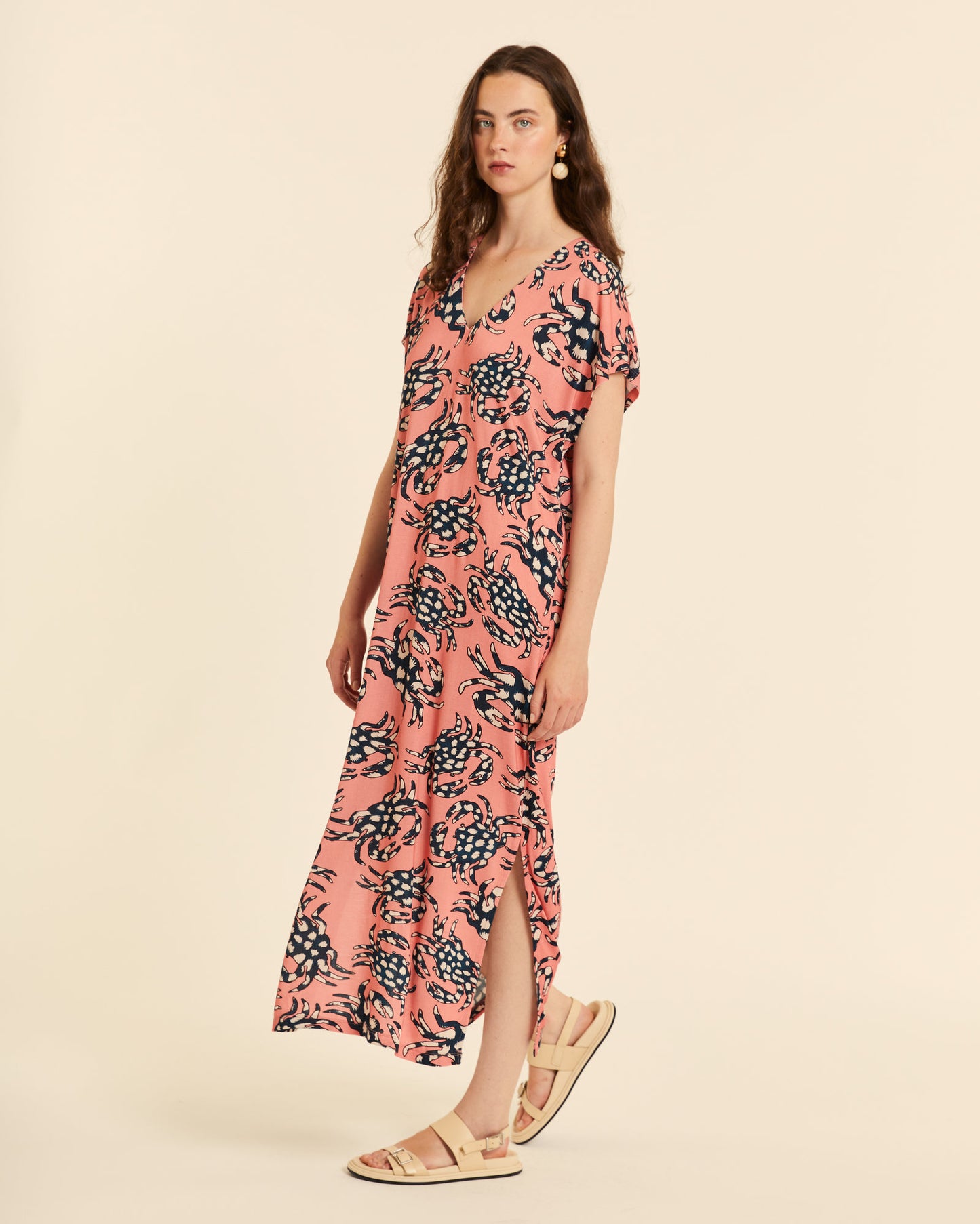 VESTIDO  CUELLO PICO PINK CRABS ROSA