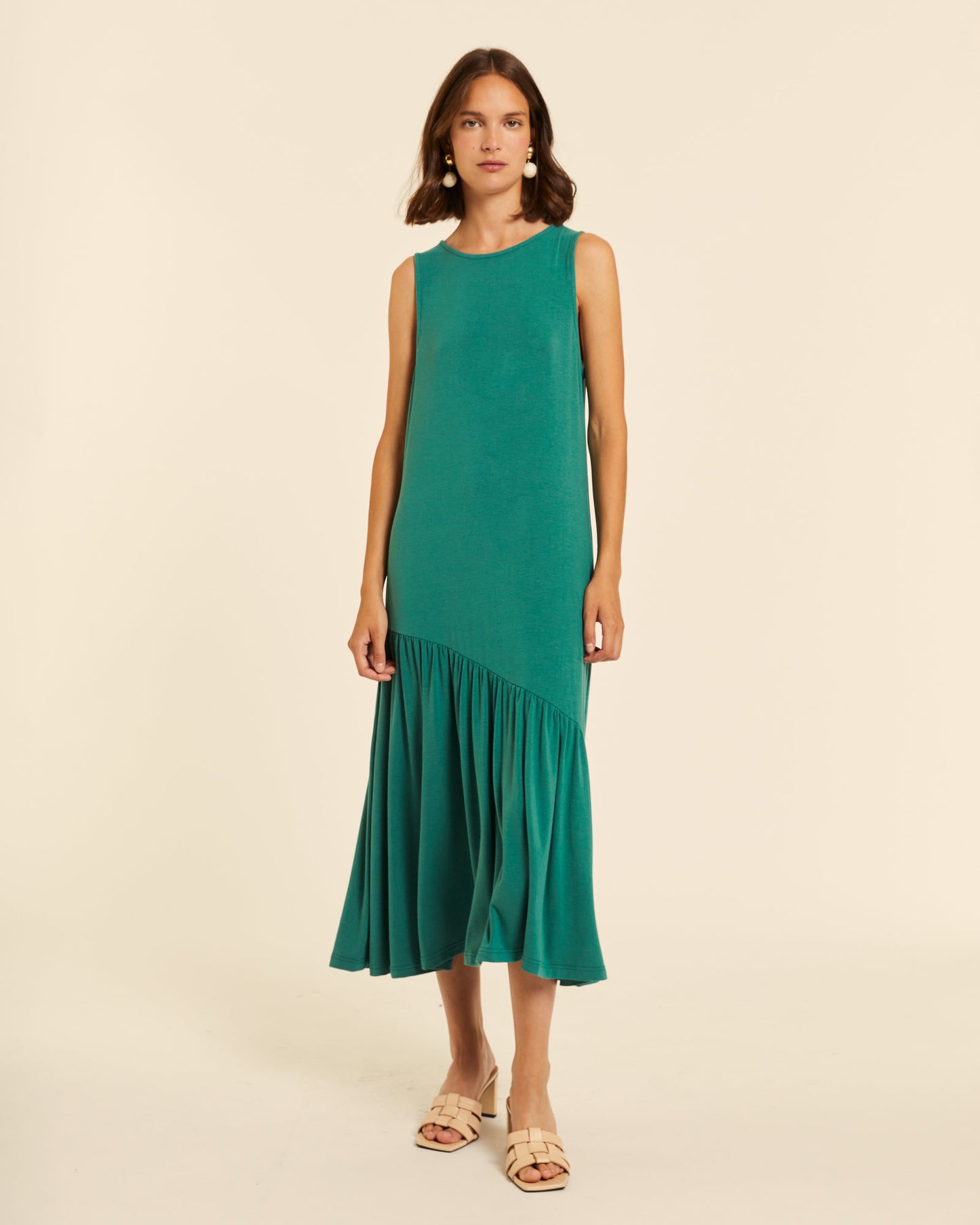 VESTIDO MAXI CON VOLANTE ASIMETRICO PEACH