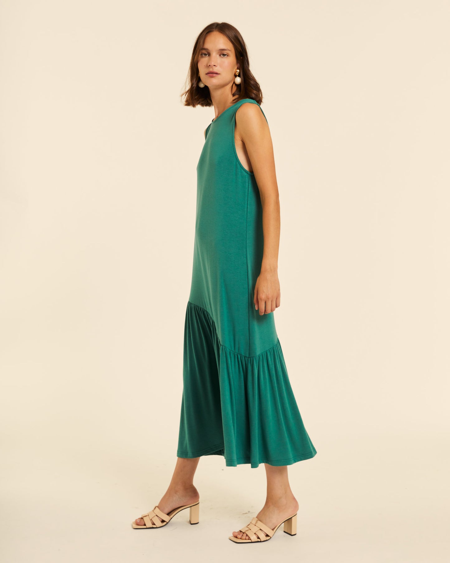 VESTIDO MAXI CON VOLANTE ASIMETRICO PEACH