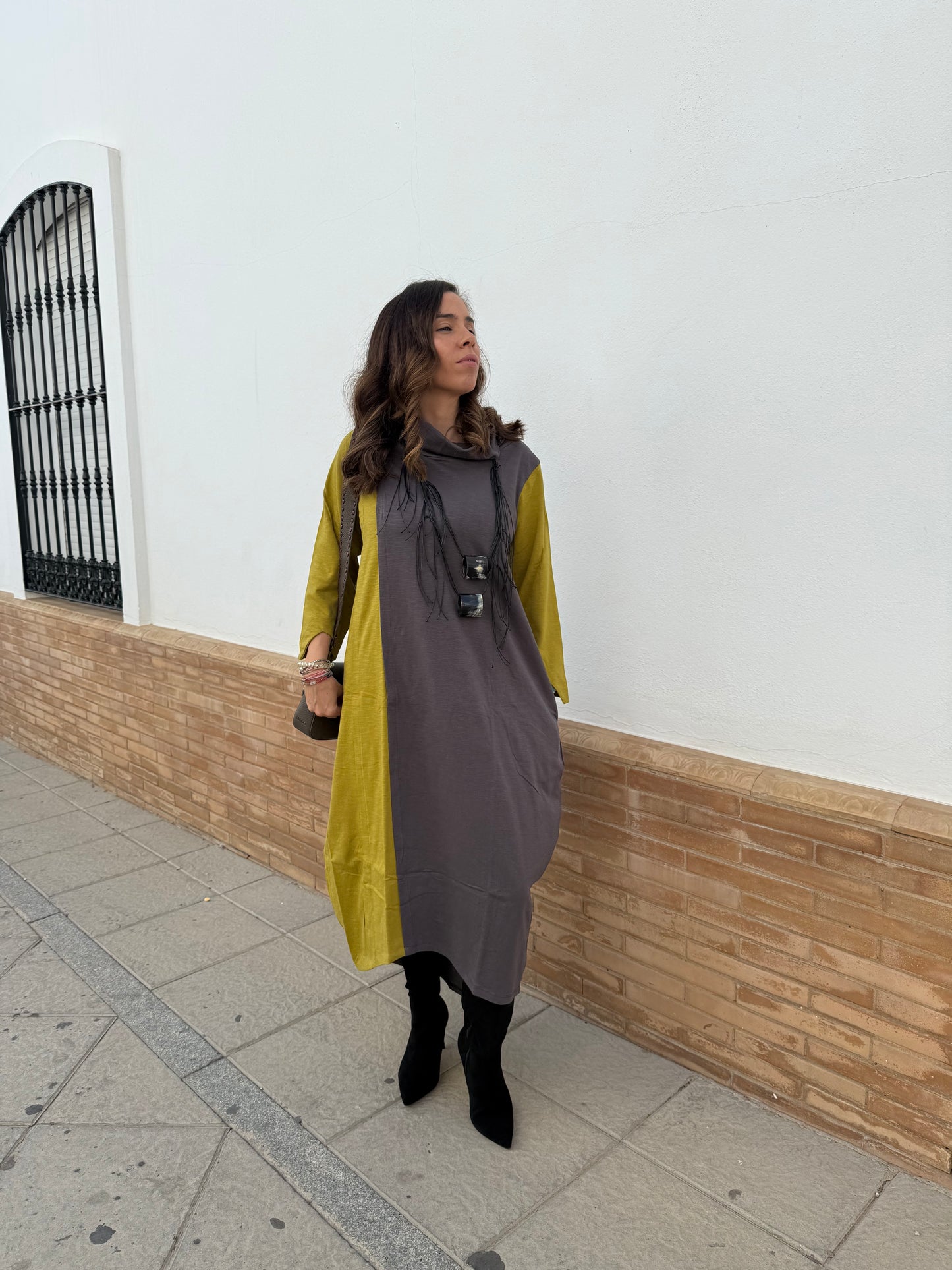 VESTIDO LARGO CUELLO AGNES BAMBU ULLASA