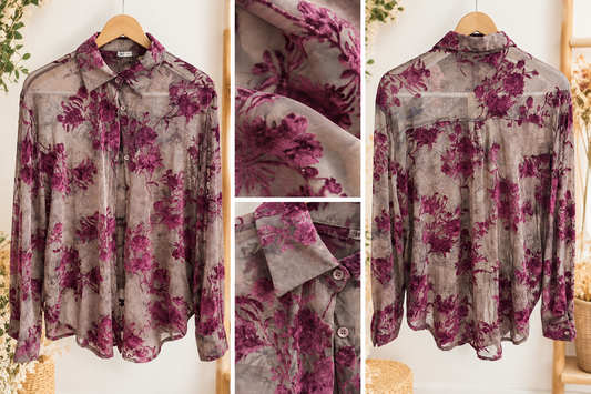 CAMISA SEMITRANSPARENTE CON ESTAMPADO FLORAL