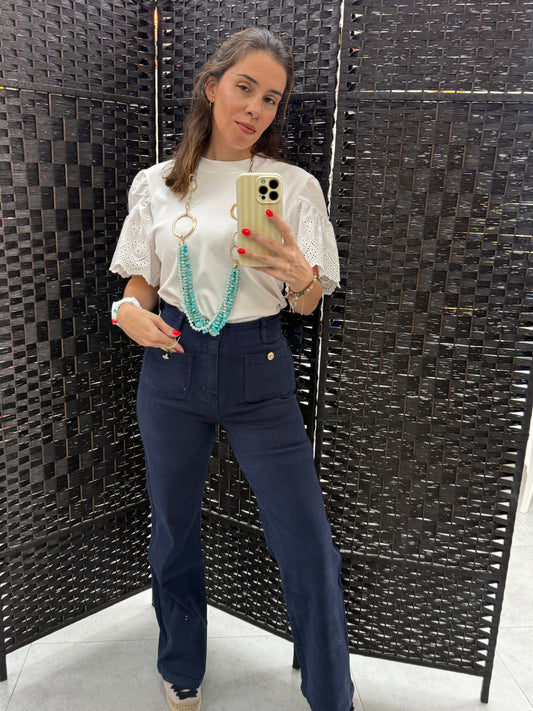 PANTALON VAQUELO ELASTICO AZUL MARINO BOLSILLOS