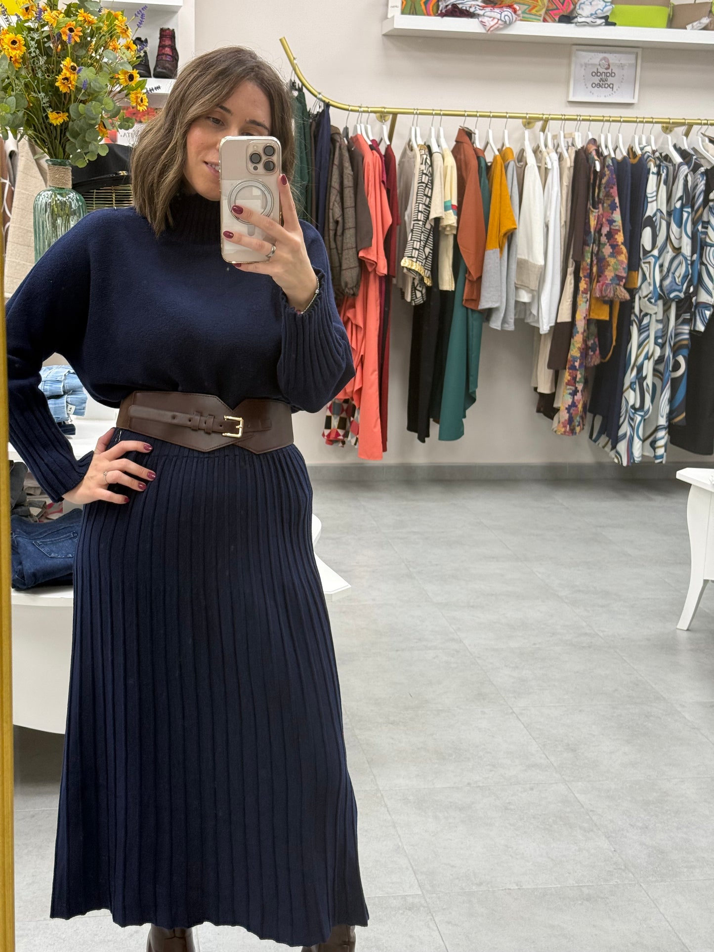 FALDA PUNTO RAYADO CINTURA ELASTICA