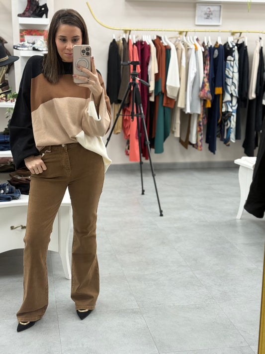 PANTALON VAQUERO ELASTICO COLOR MARRON