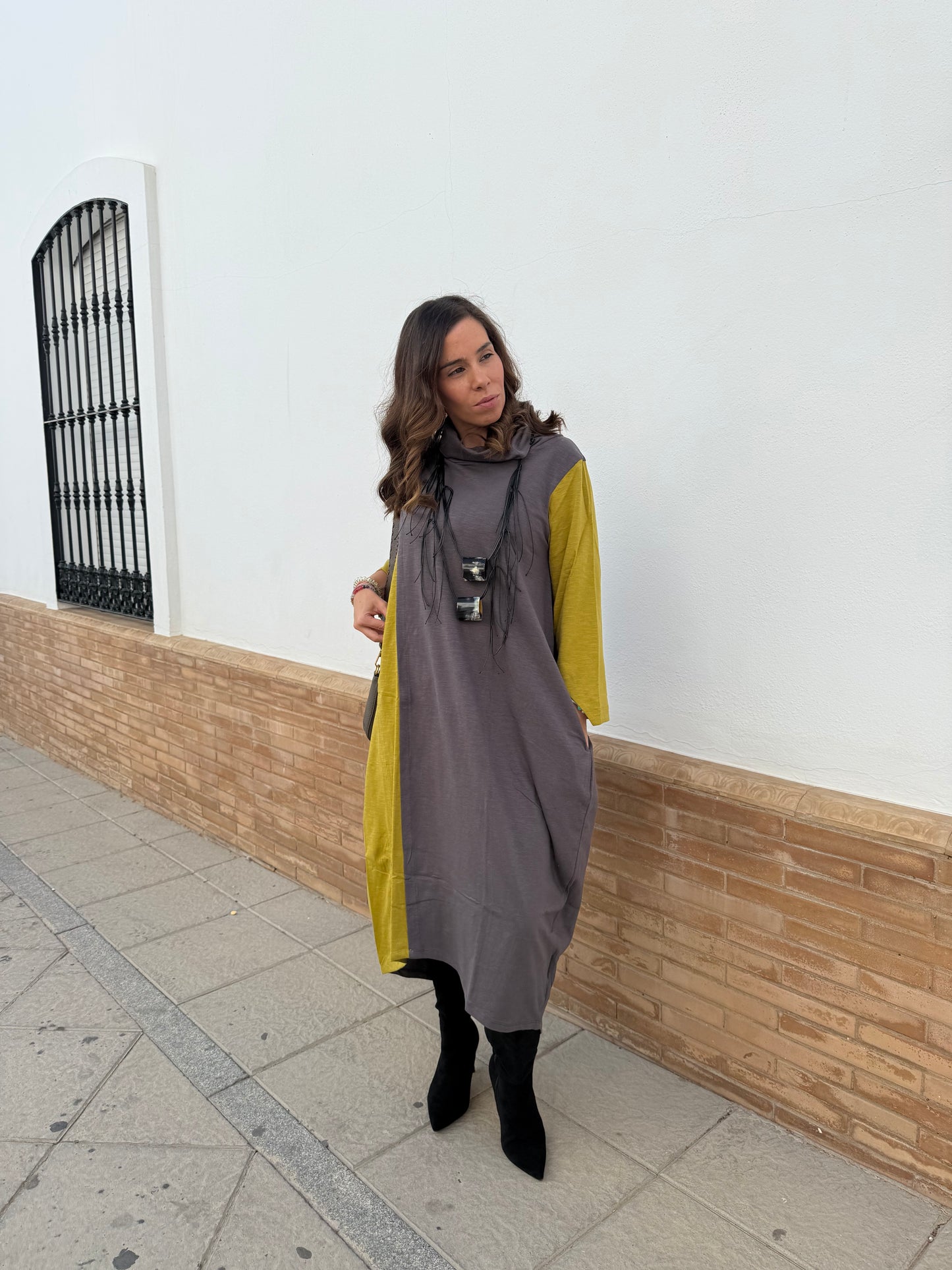 VESTIDO LARGO CUELLO AGNES BAMBU ULLASA