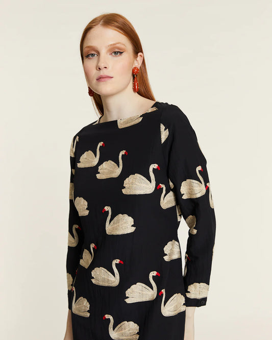 MAXIVESTIDO BORDADO CISNES