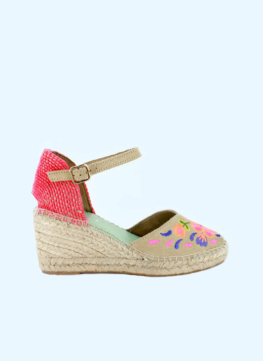 ALPARGATAS BORDADAS FLÚOR CUÑA MEDIA LIBRA 20