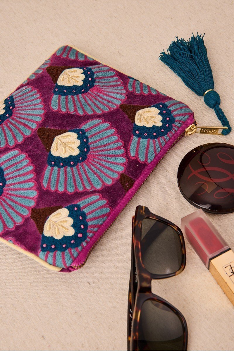 BOLSA NECESER TERCIOPELO BORDADO ABANICOS